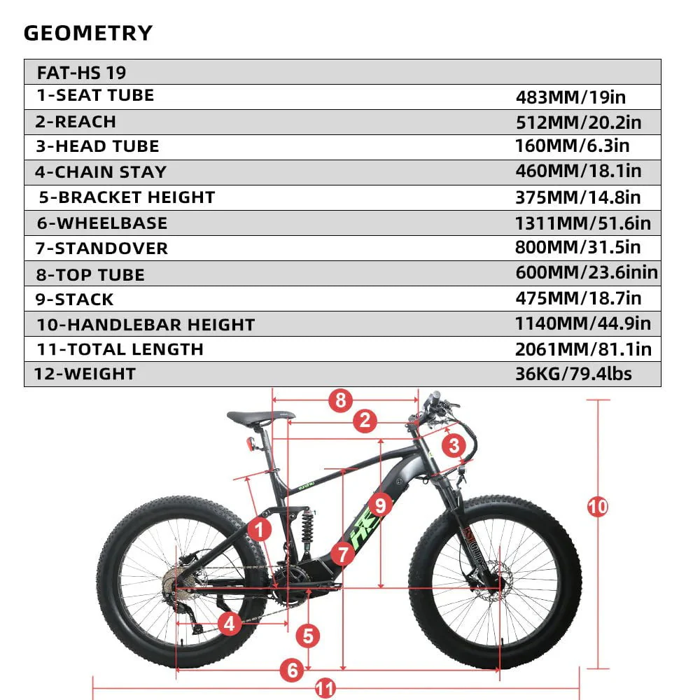 Eunorau FAT-HS Fat Tire Electric Bike - 48V, 1000W, 15-17Ah Mid-Drive, Full Suspension, Hydraulic Brakes- 100% Financing Available! - Image 10