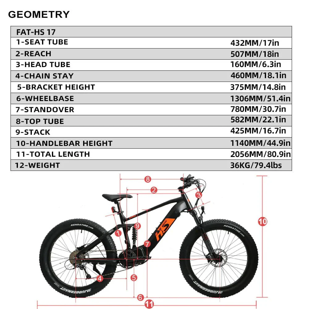 Eunorau FAT-HS Fat Tire Electric Bike - 48V, 1000W, 15-17Ah Mid-Drive, Full Suspension, Hydraulic Brakes- 100% Financing Available! - Image 6