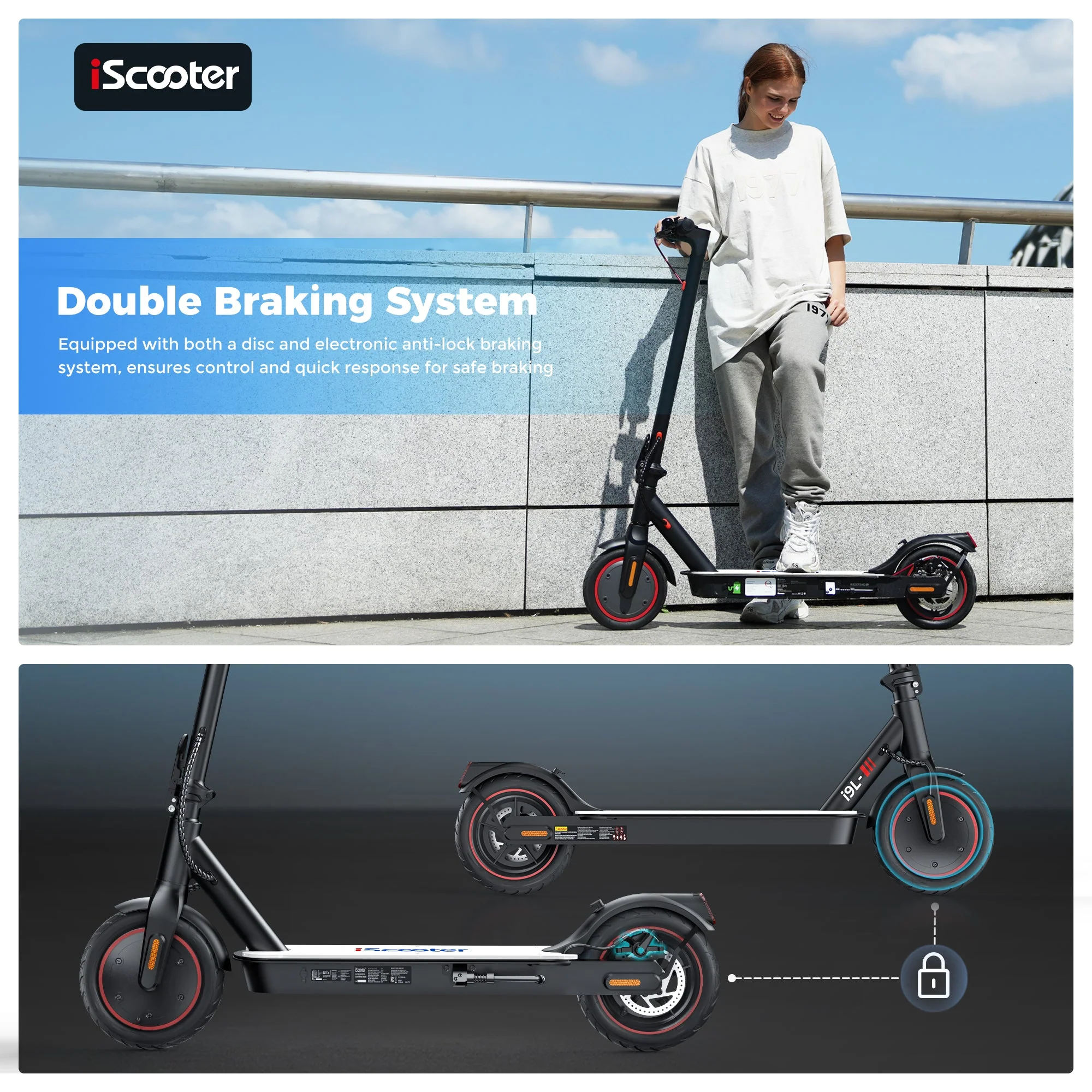 iScooter i9L 36V 350W Foldable Premium Commuter Portable Electric Scooter - 19 MPH, 18-Mile Range, Max Load 220 lbs, dual brakes - 100% Financing Available! - Image 5