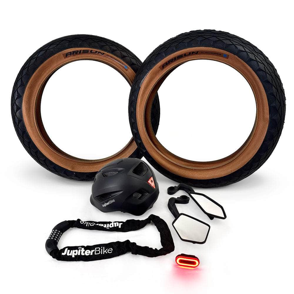 Jupiter Bike City Package - Helmet, LED bike light, right/left mirrors, bike lock, Arisun tires for a smoother ride!
